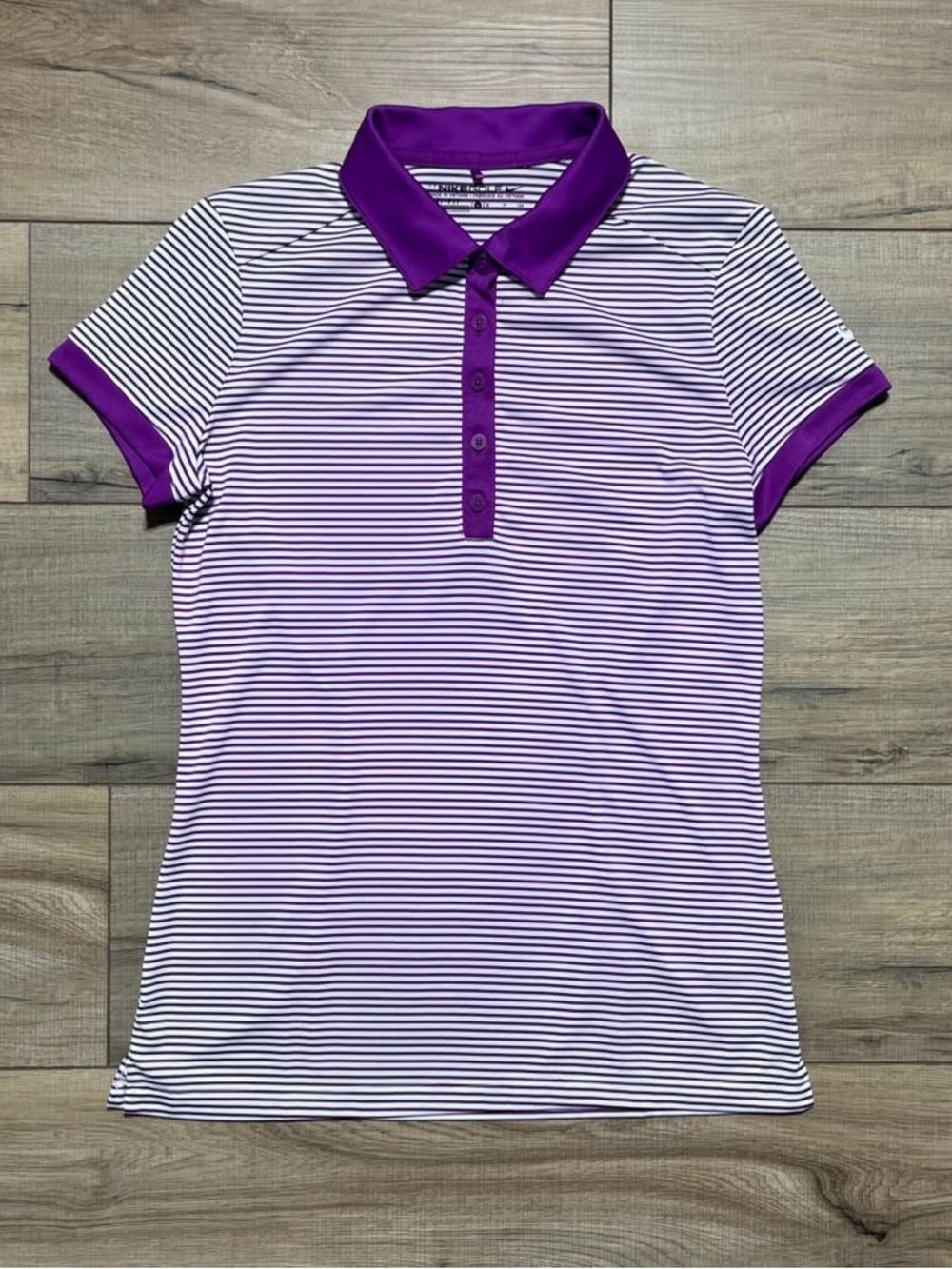 Nike Golf Womens Dri-Fit Victory Striped Short Sleeve‎ Polo Shirt Small Purple